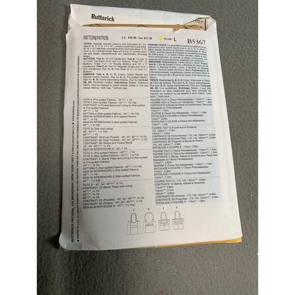 Butterick B5367 Tote Bag Sewing Pattern Uncut 2009 - Picture 2 of 2